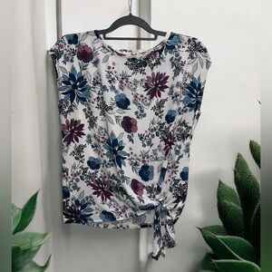 Ann Taylor Loft Women’s Floral Blouse Tie Front Size XS Petite